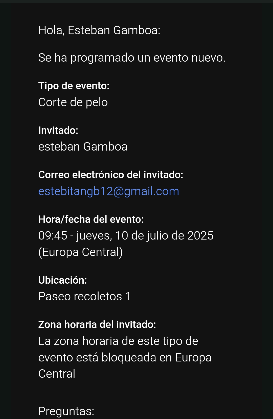 Ejemplo de correo electrónico de confirmación de cita y adición al calendario móvil